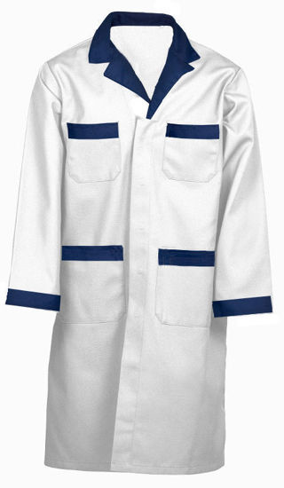 Picture of White with Blue Trim Shop Coat (discontinued style)-1st & irregular quality